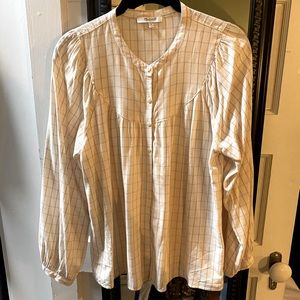 Madewell cream checkered collarless yoke top size XS